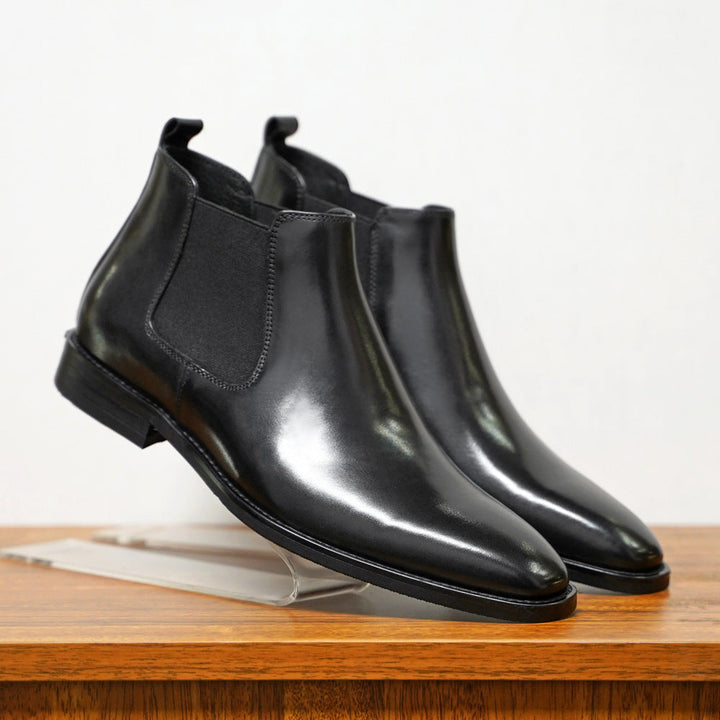 Men’s Chelsea Boots – Leather – Slim Fit – Ankle Height – Slip-On Elastic Panel