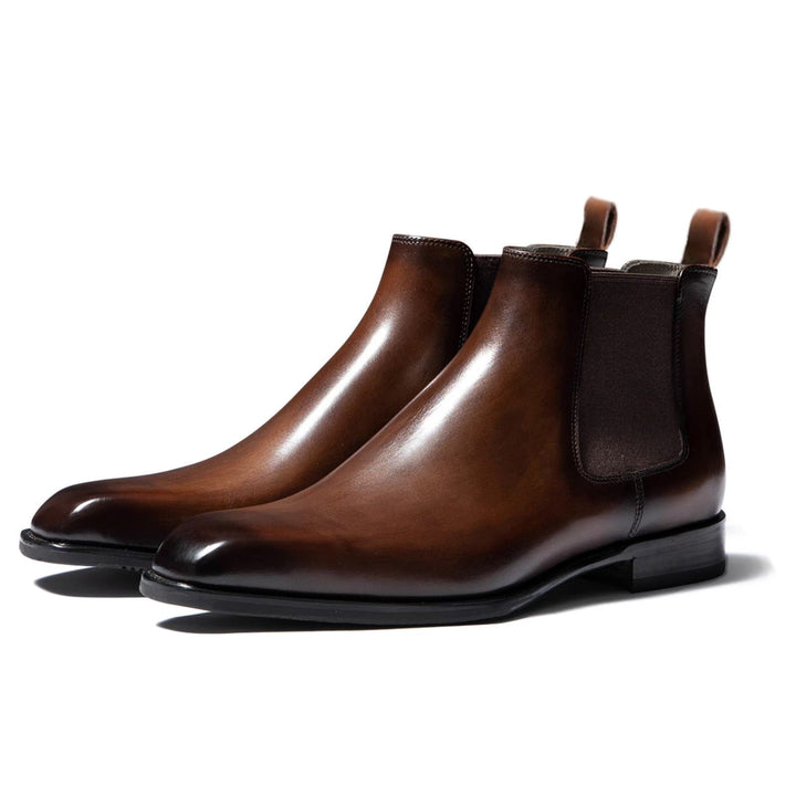 Men’s Chelsea Boots – Leather – Slim Fit – Ankle Height – Slip-On Elastic Panel